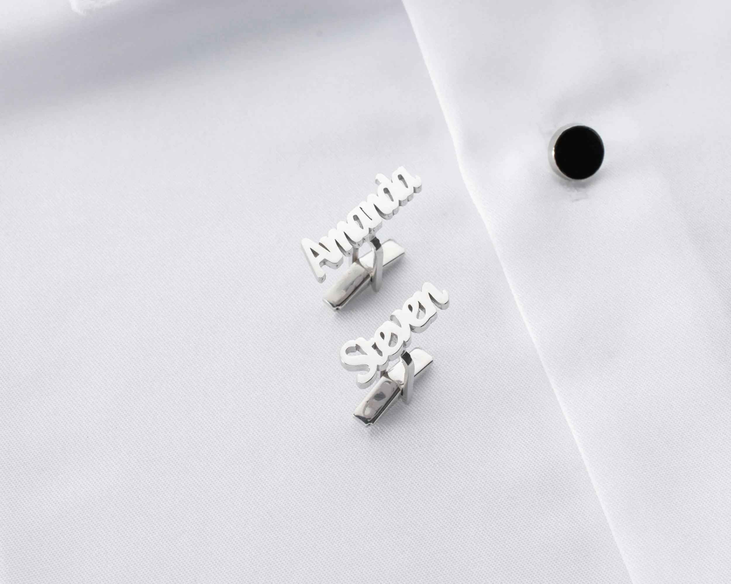 Sterling Silver Custom Name Cufflinks: Personalized Groomsmen Gift