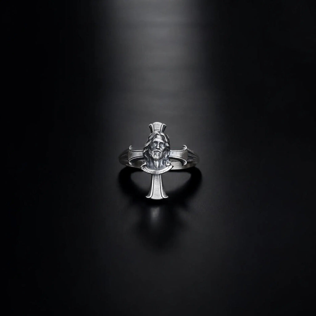 Sterling Silver Cross Jesus Ring: Religious Christian Jewelry   Charmora Jewelry