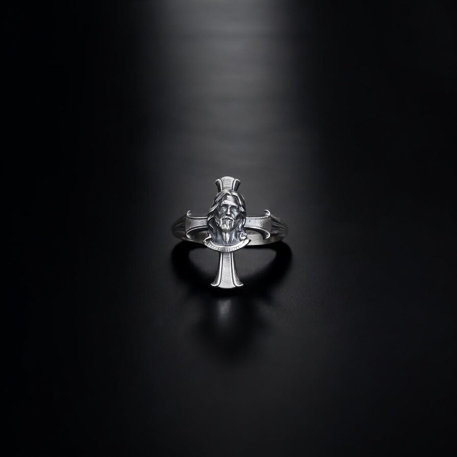 Bague Jésus Croix en Argent Sterling : Bijoux Chrétiens Religieux