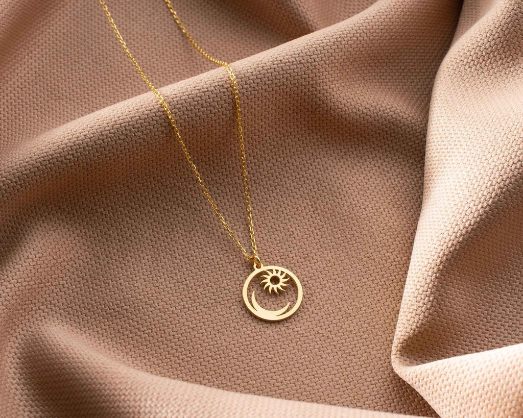 Sterling Silver Sun and Moon Pendant Necklace