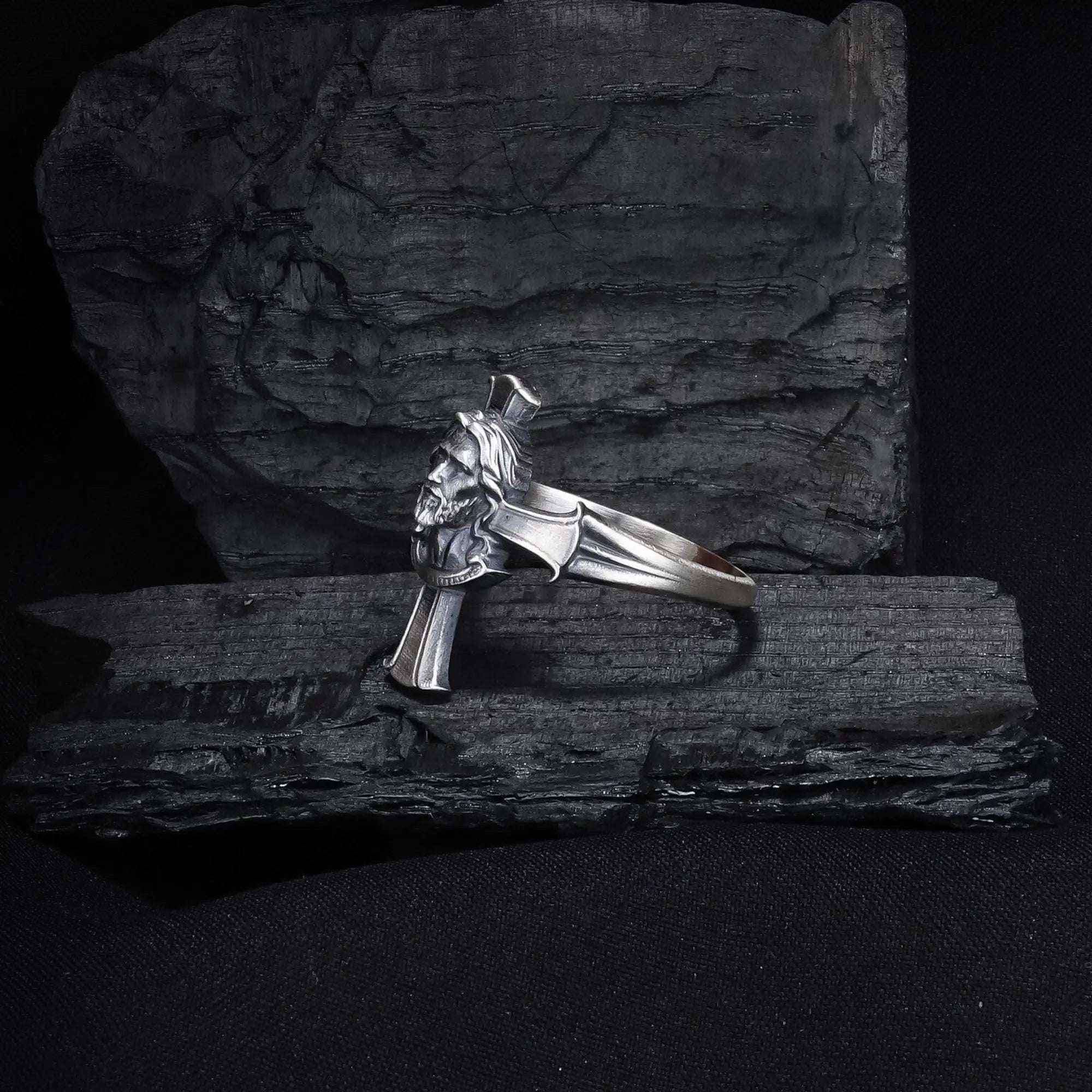 Sterling Silver Cross Jesus Ring: Religious Christian Jewelry
