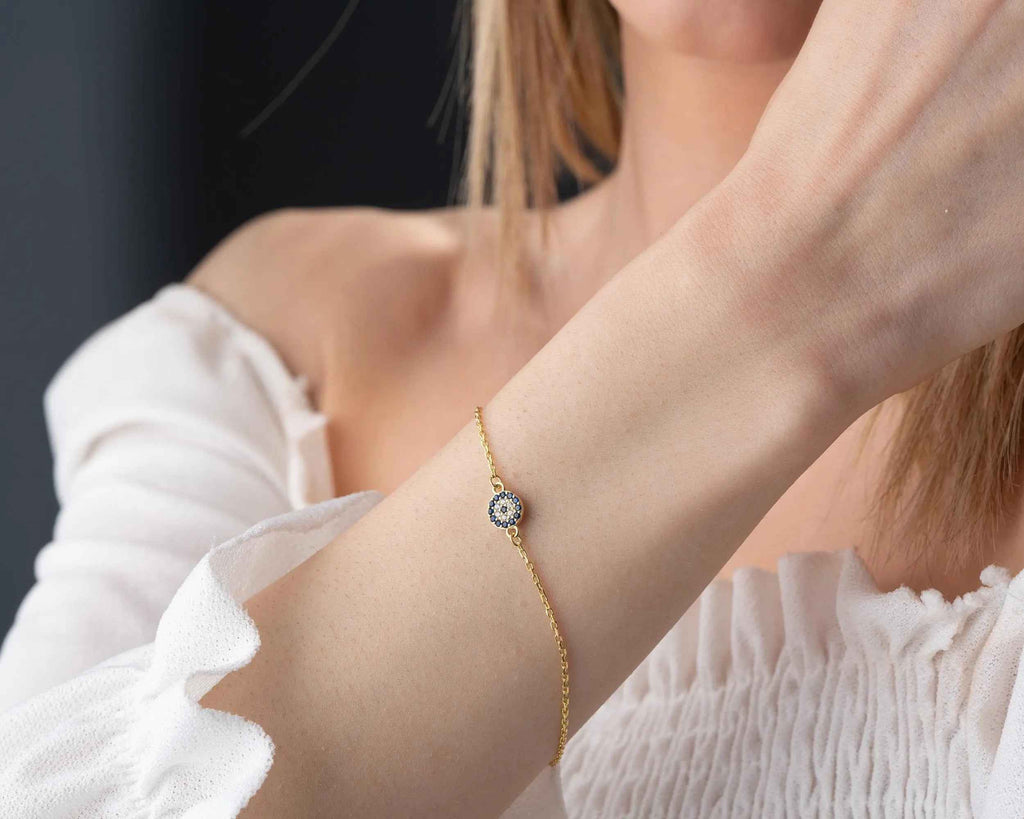 Sterling Silver Blue Evil Eye Bracelet, Spiritual Protection Jewelry