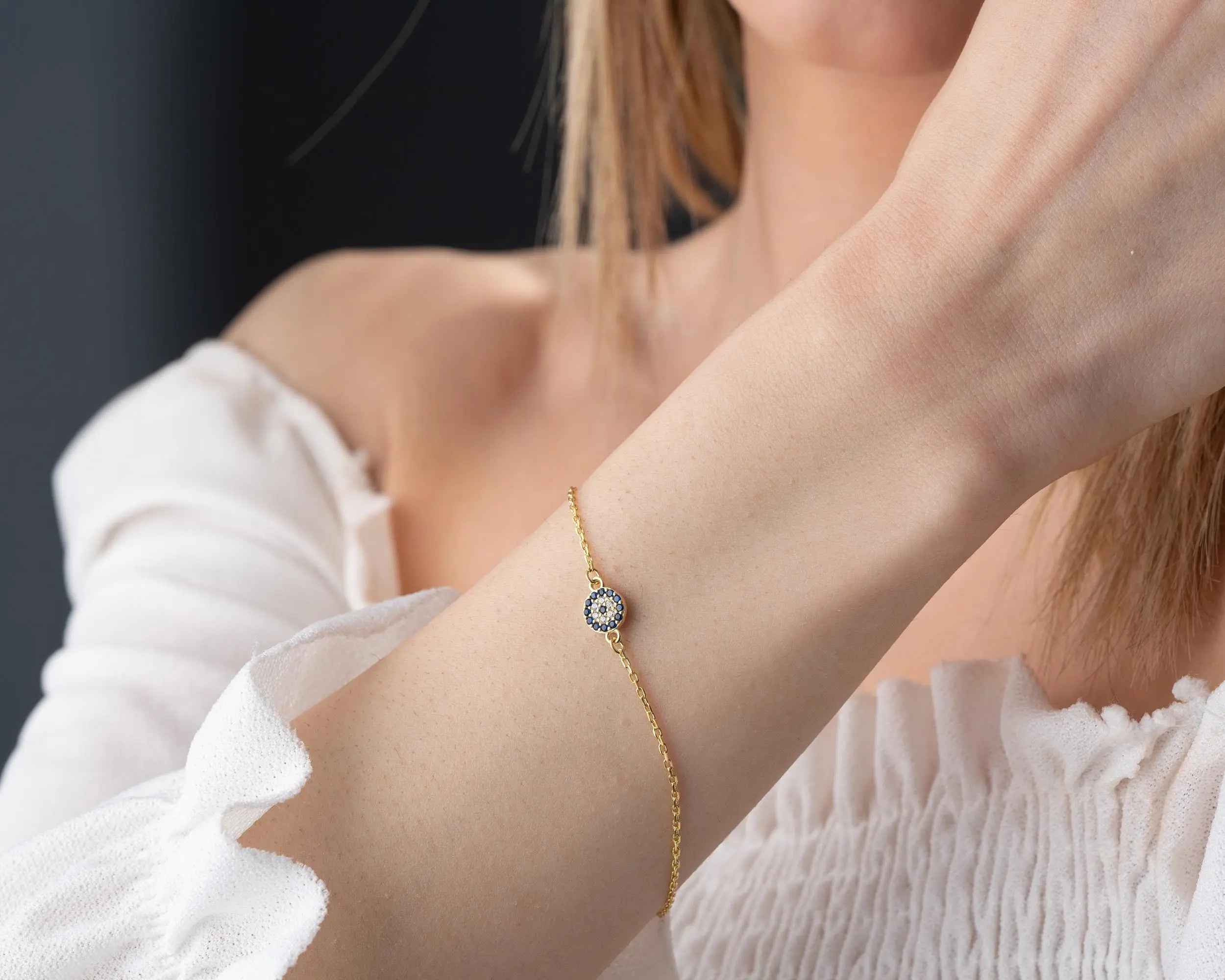 Sterling Silver Blue Evil Eye Bracelet, Spiritual Protection Jewelry