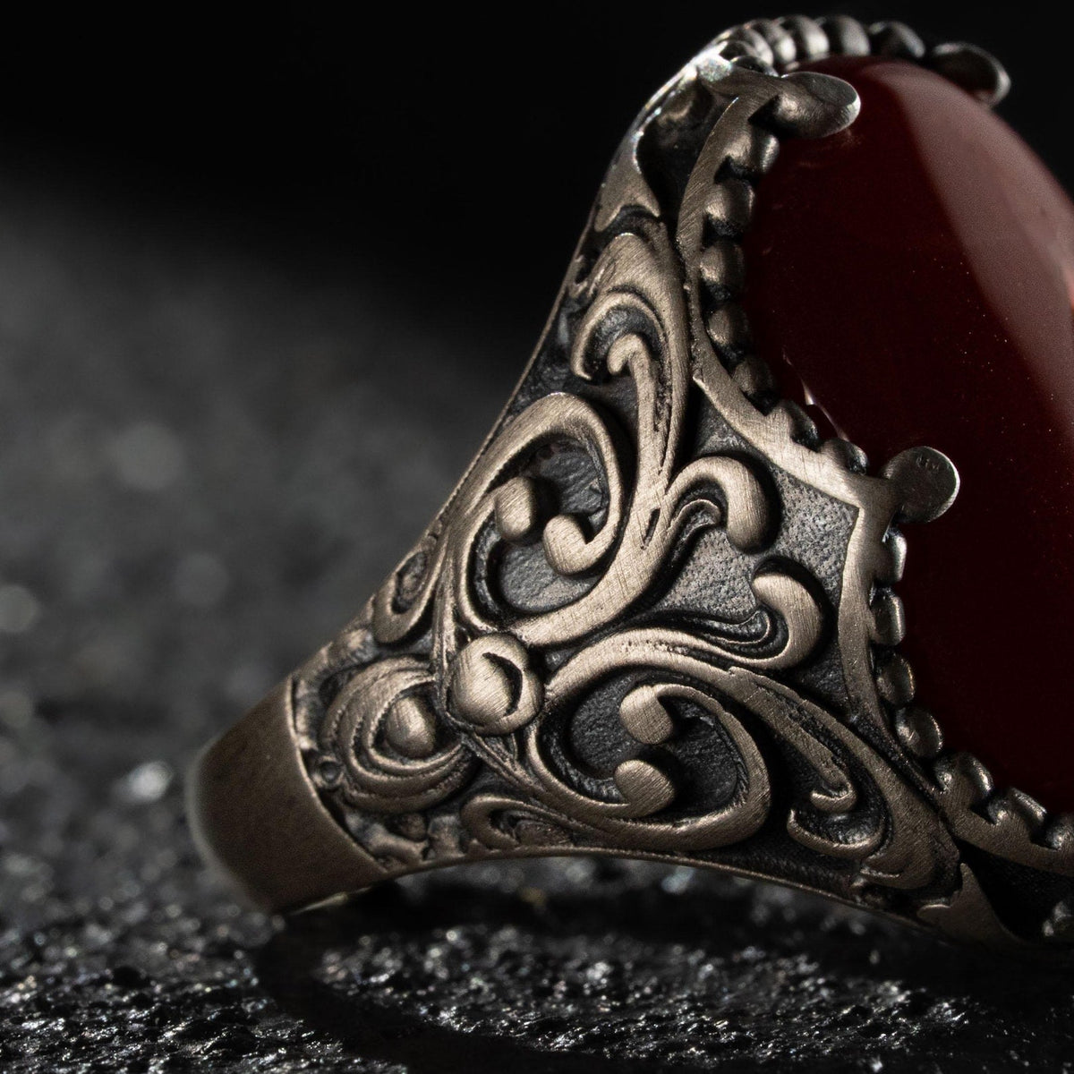 Carnelian Relief Motif Signet Ring  Ring  Charmora Jewelry