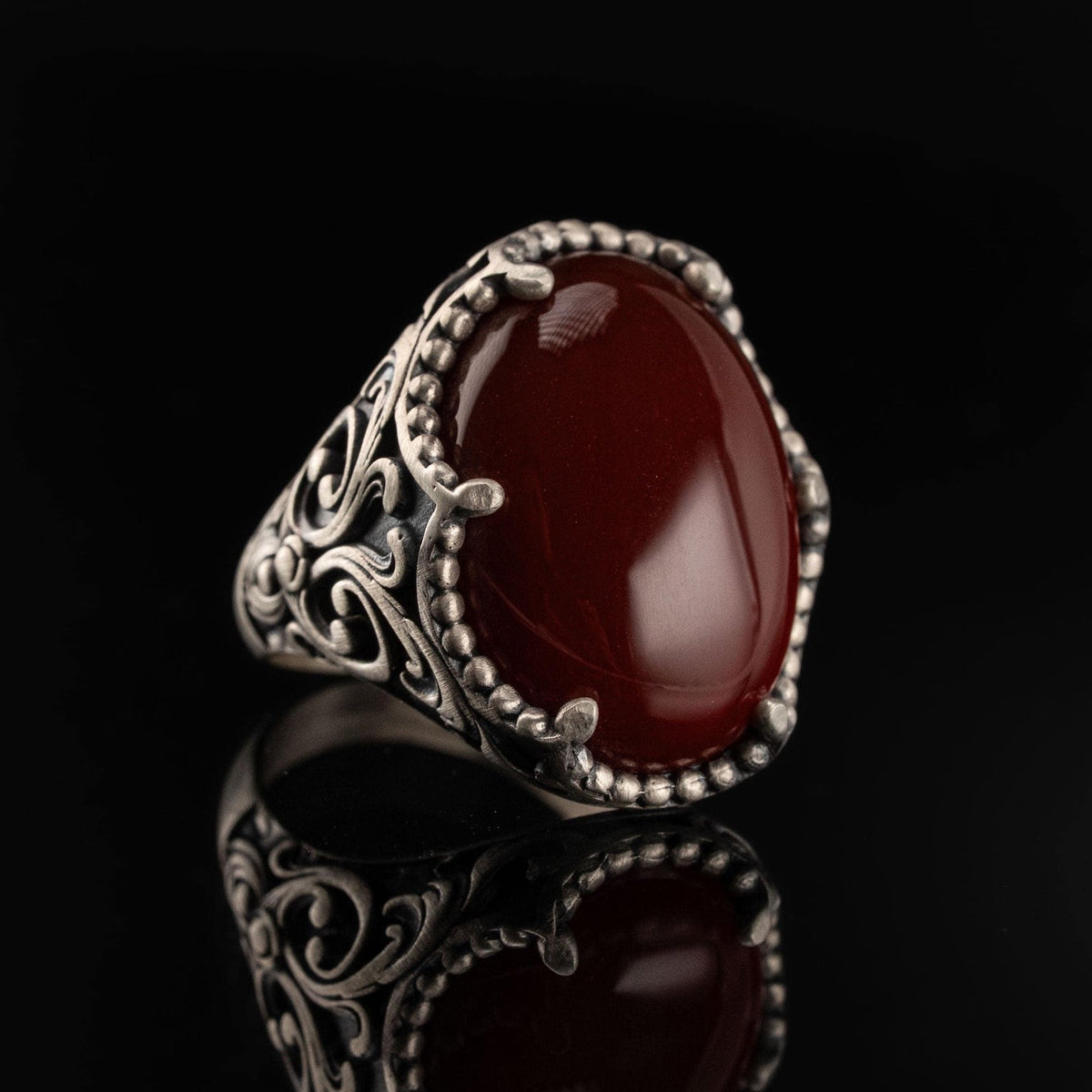 Carnelian Relief Motif Signet Ring  Ring  Charmora Jewelry