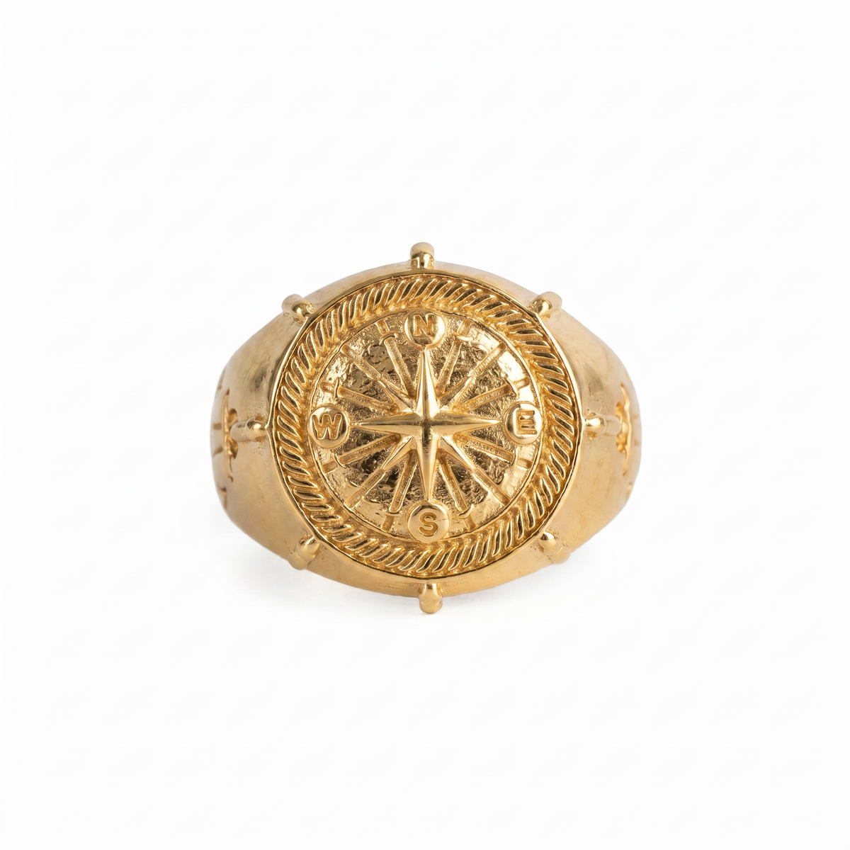 Navigational Compass Motif Signet Ring  Ring  Charmora Jewelry