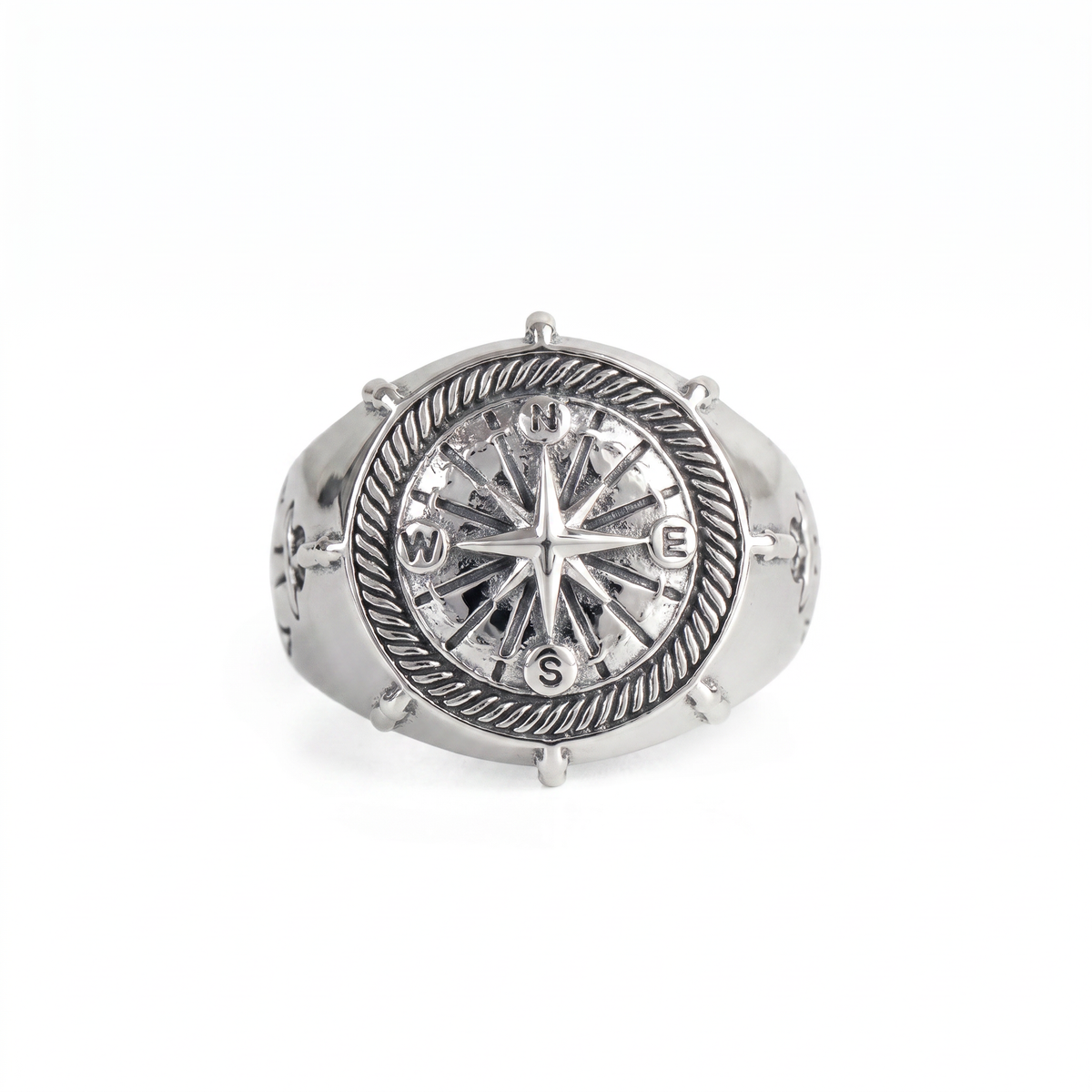 Navigational Compass Motif Signet Ring  Ring  Charmora Jewelry