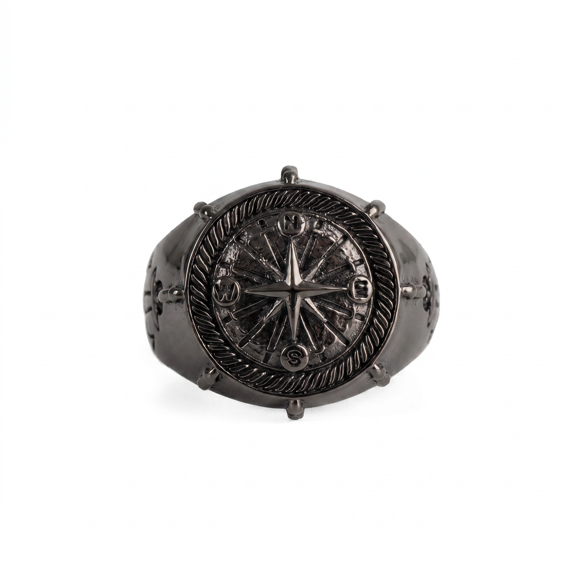 Navigational Compass Motif Signet Ring  Ring  Charmora Jewelry