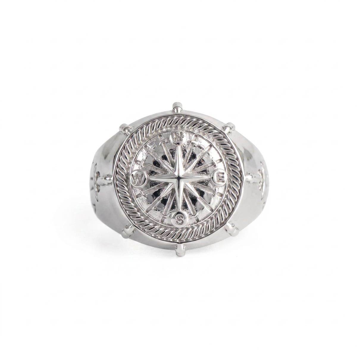 Navigational Compass Motif Signet Ring  Ring  Charmora Jewelry