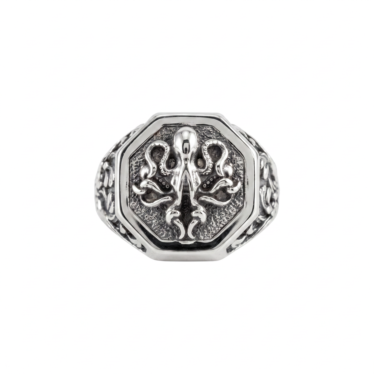 Detailed Octopus Tentacle Signet Ring  Ring  Charmora Jewelry