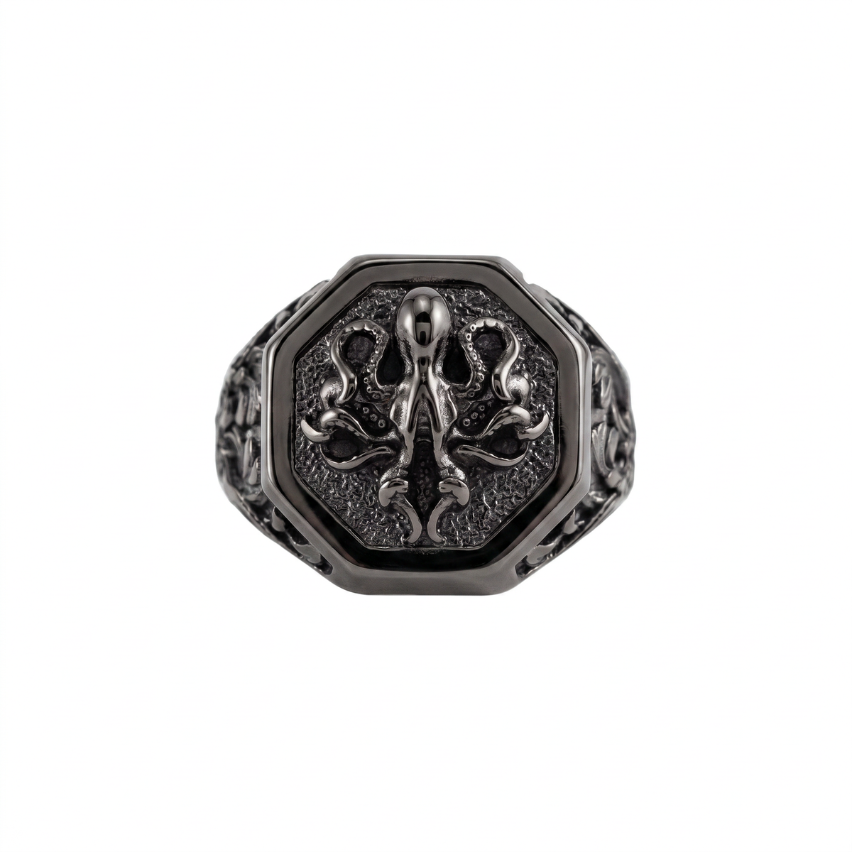 Detailed Octopus Tentacle Signet Ring  Ring  Charmora Jewelry