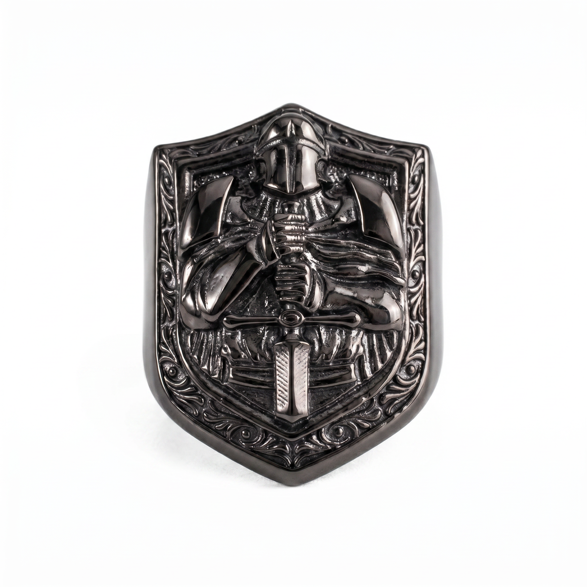 Knight Crusader Relief Motif Ring  Ring  Charmora Jewelry
