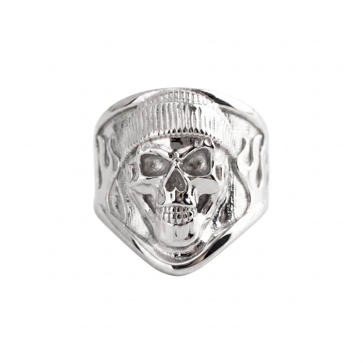 Beanie Skull Flame Relief Motif Ring  Ring  Charmora Jewelry