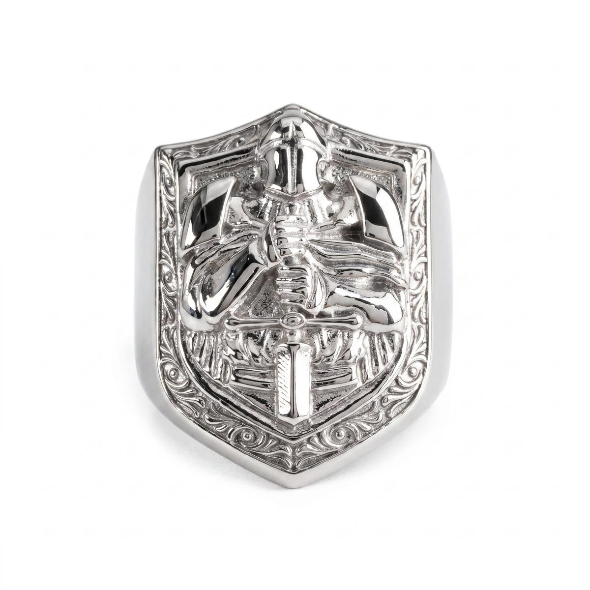 Knight Crusader Relief Motif Ring  Ring  Charmora Jewelry