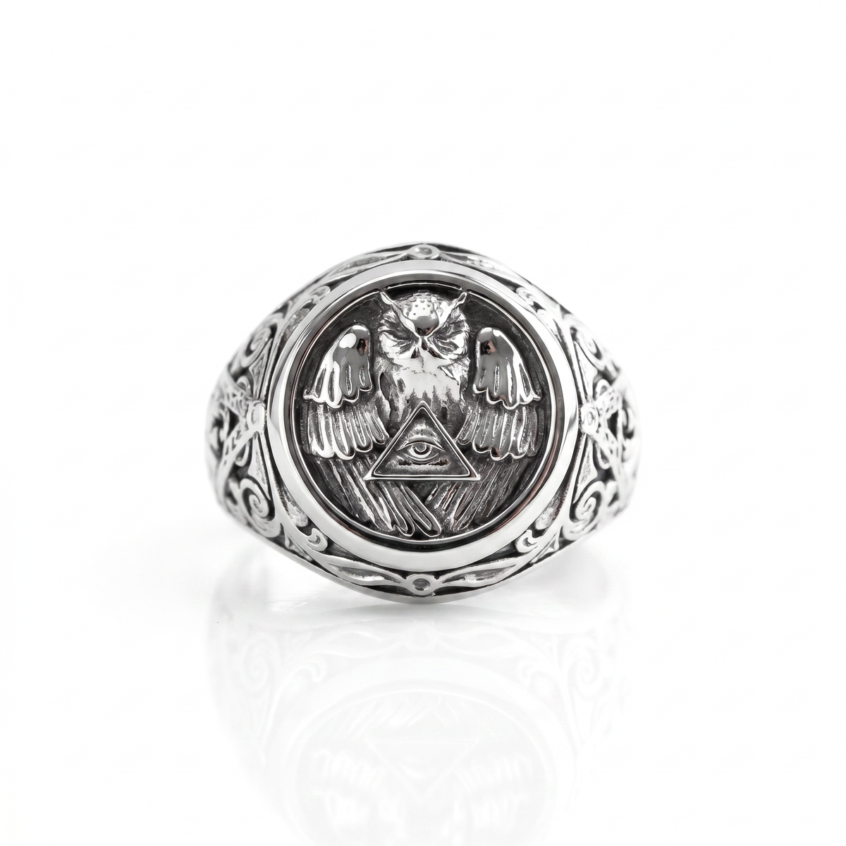 Athena Owl Relief Motif Signet Ring  Ring  Charmora Jewelry