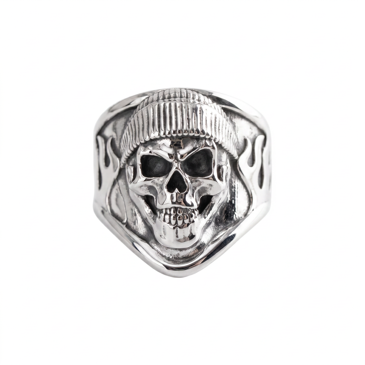 Beanie Skull Flame Relief Motif Ring  Ring  Charmora Jewelry