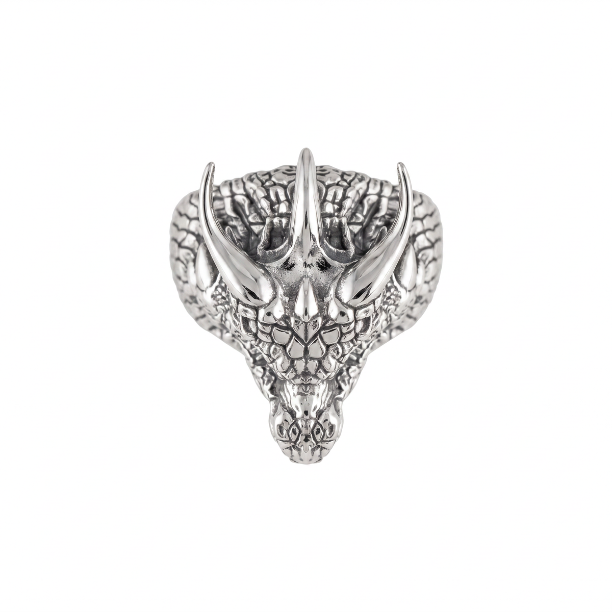 Gothic Dragon Head Relief Motif Ring  Ring  Charmora Jewelry