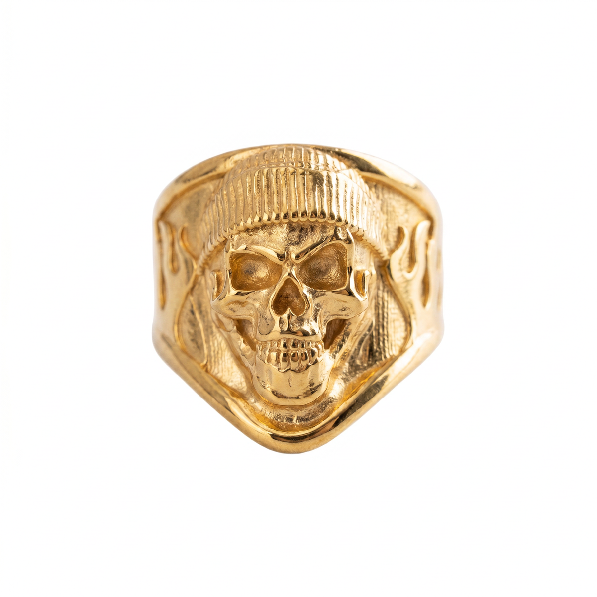 Beanie Skull Flame Relief Motif Ring  Ring  Charmora Jewelry
