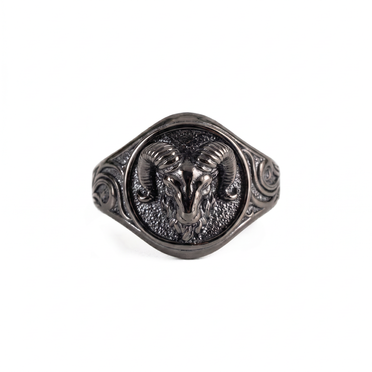 Sculpted Ram Head Motif Signet Ring  Ring  Charmora Jewelry