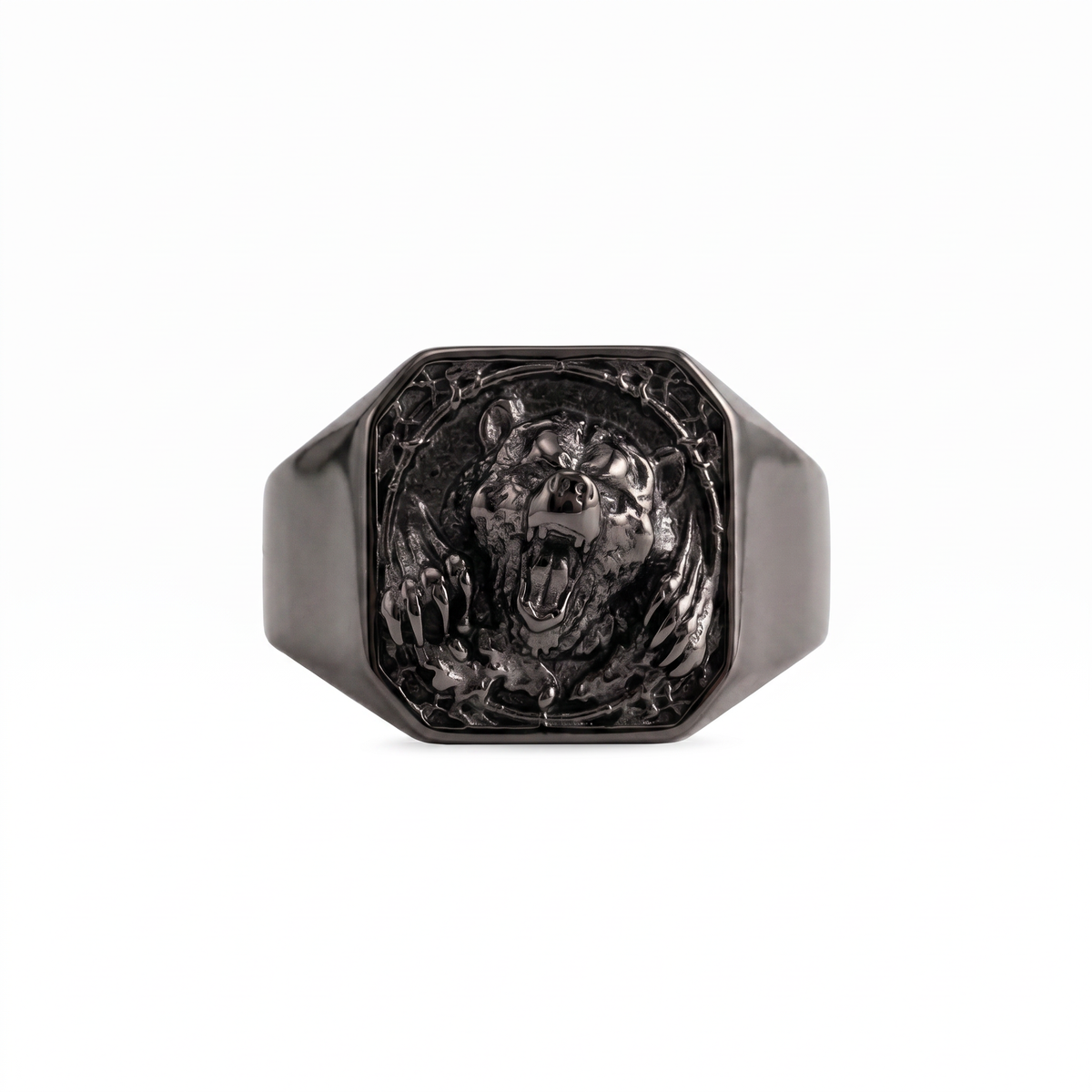 Viking Bear Relief Signet Ring  Ring  Charmora Jewelry