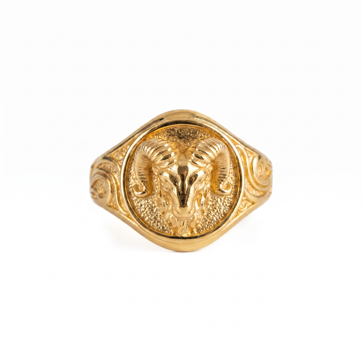 Sculpted Ram Head Motif Signet Ring  Ring  Charmora Jewelry