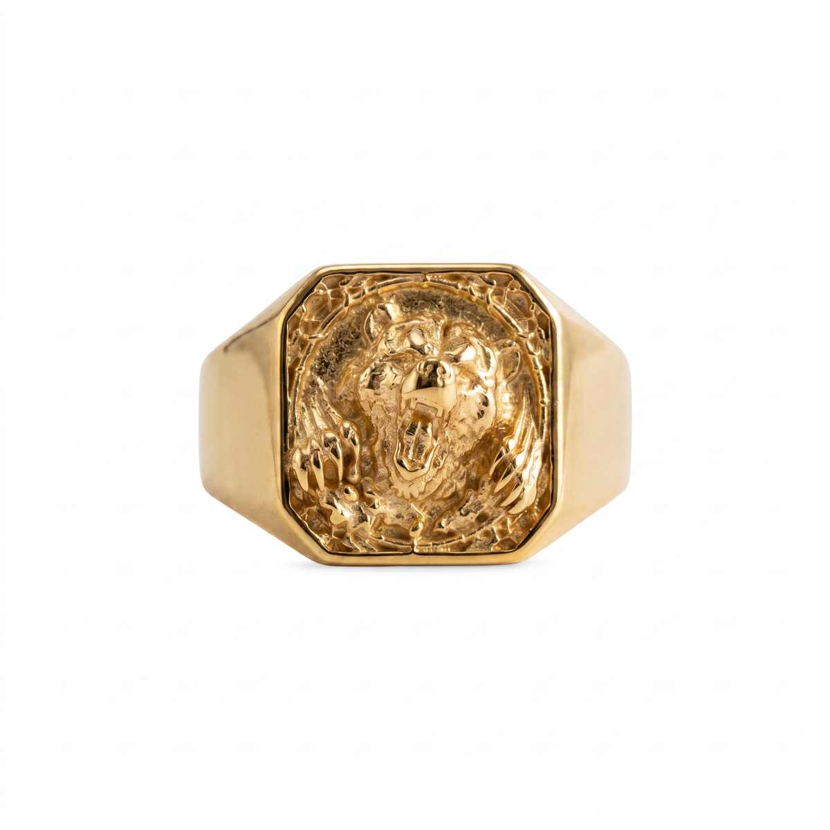 Viking Bear Relief Signet Ring  Ring  Charmora Jewelry