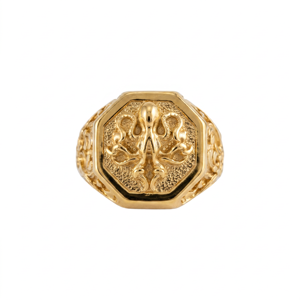Detailed Octopus Tentacle Signet Ring  Ring  Charmora Jewelry