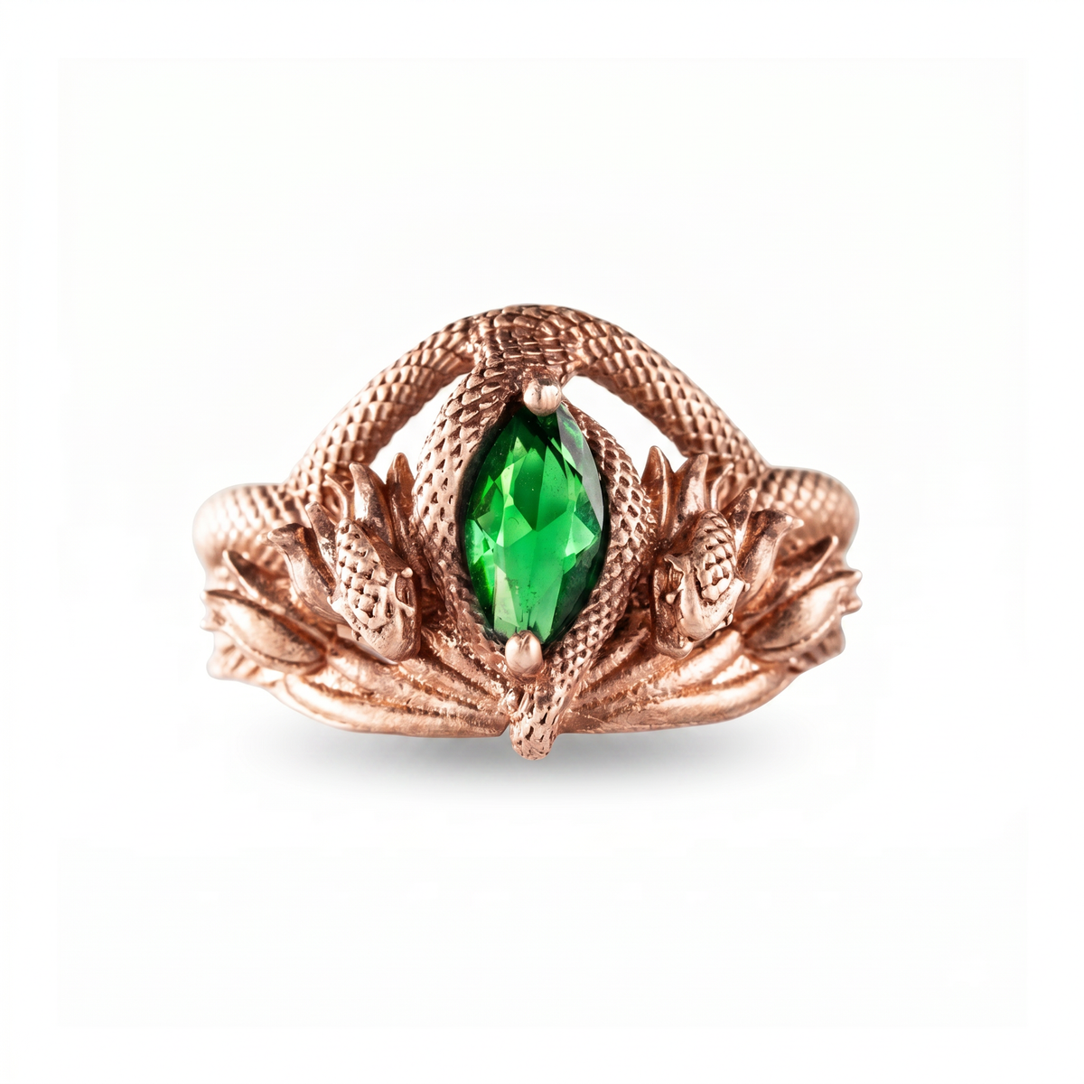 Green Eye Serpent Relief Motif Ring  Ring  Charmora Jewelry