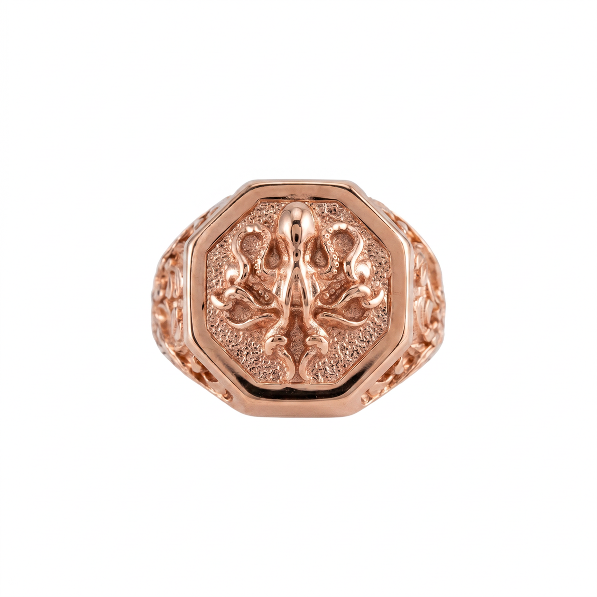 Detailed Octopus Tentacle Signet Ring  Ring  Charmora Jewelry