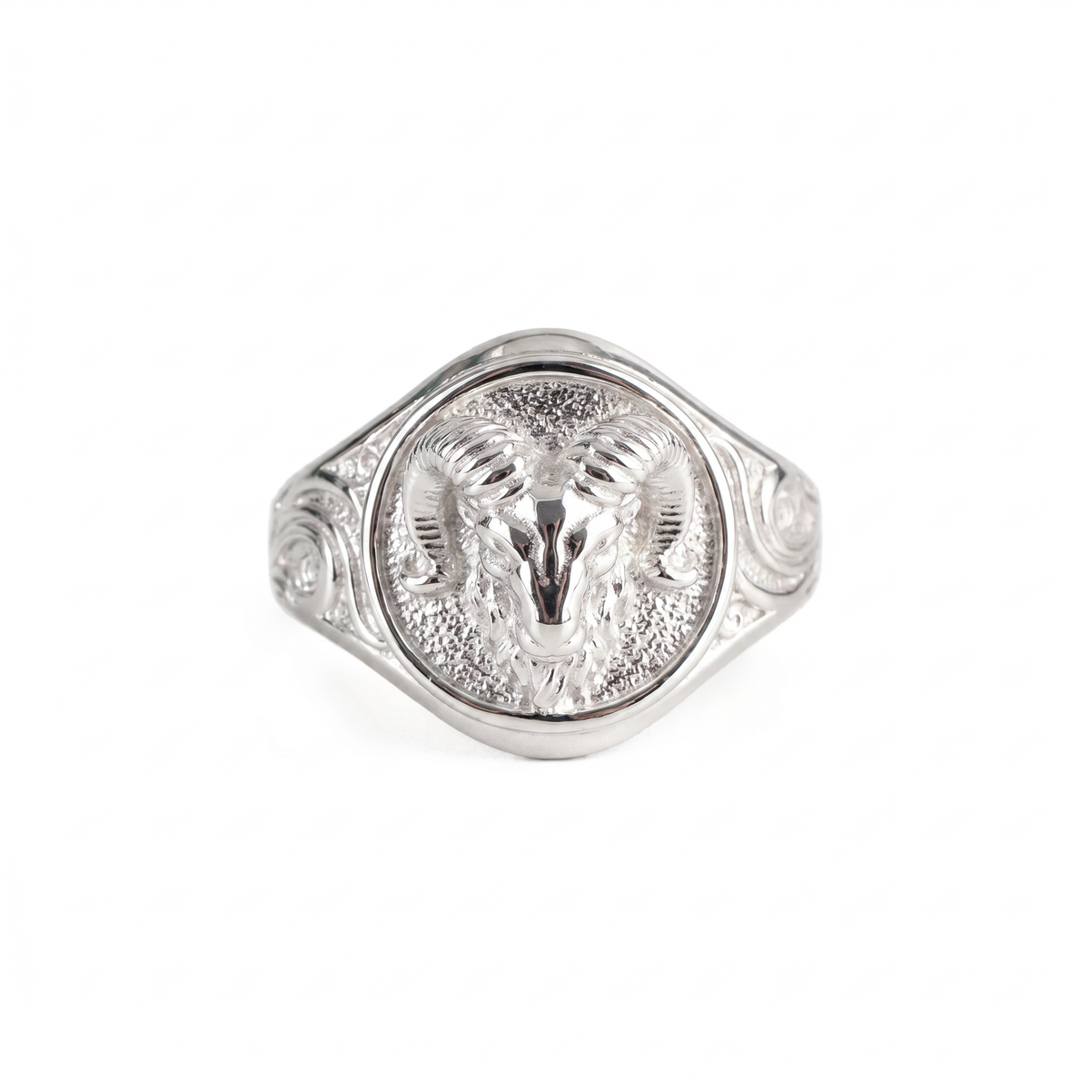Sculpted Ram Head Motif Signet Ring  Ring  Charmora Jewelry
