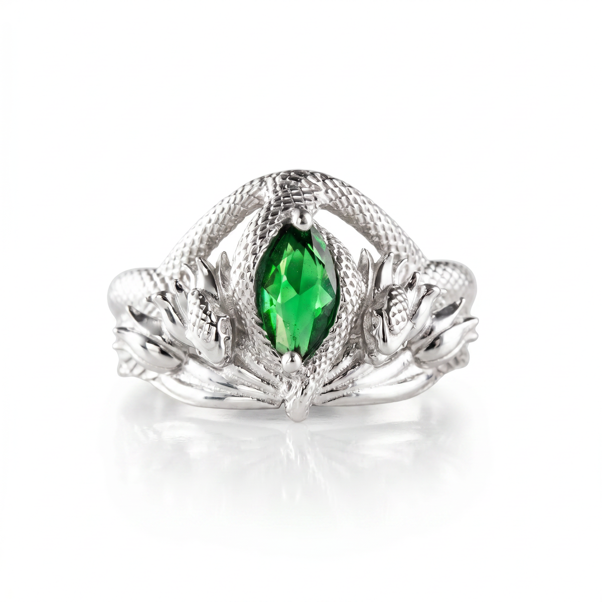 Green Eye Serpent Relief Motif Ring  Ring  Charmora Jewelry