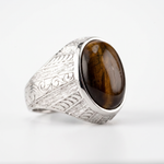 Tiger's Eye Floral Relief Motif Signet Ring  Ring  Charmora Jewelry