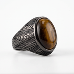 Tiger's Eye Floral Relief Motif Signet Ring  Ring  Charmora Jewelry