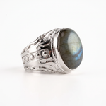 Labradorite Oval Relief Motif Ring  Ring  Charmora Jewelry