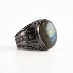 Labradorite Oval Relief Motif Ring  Ring  Charmora Jewelry