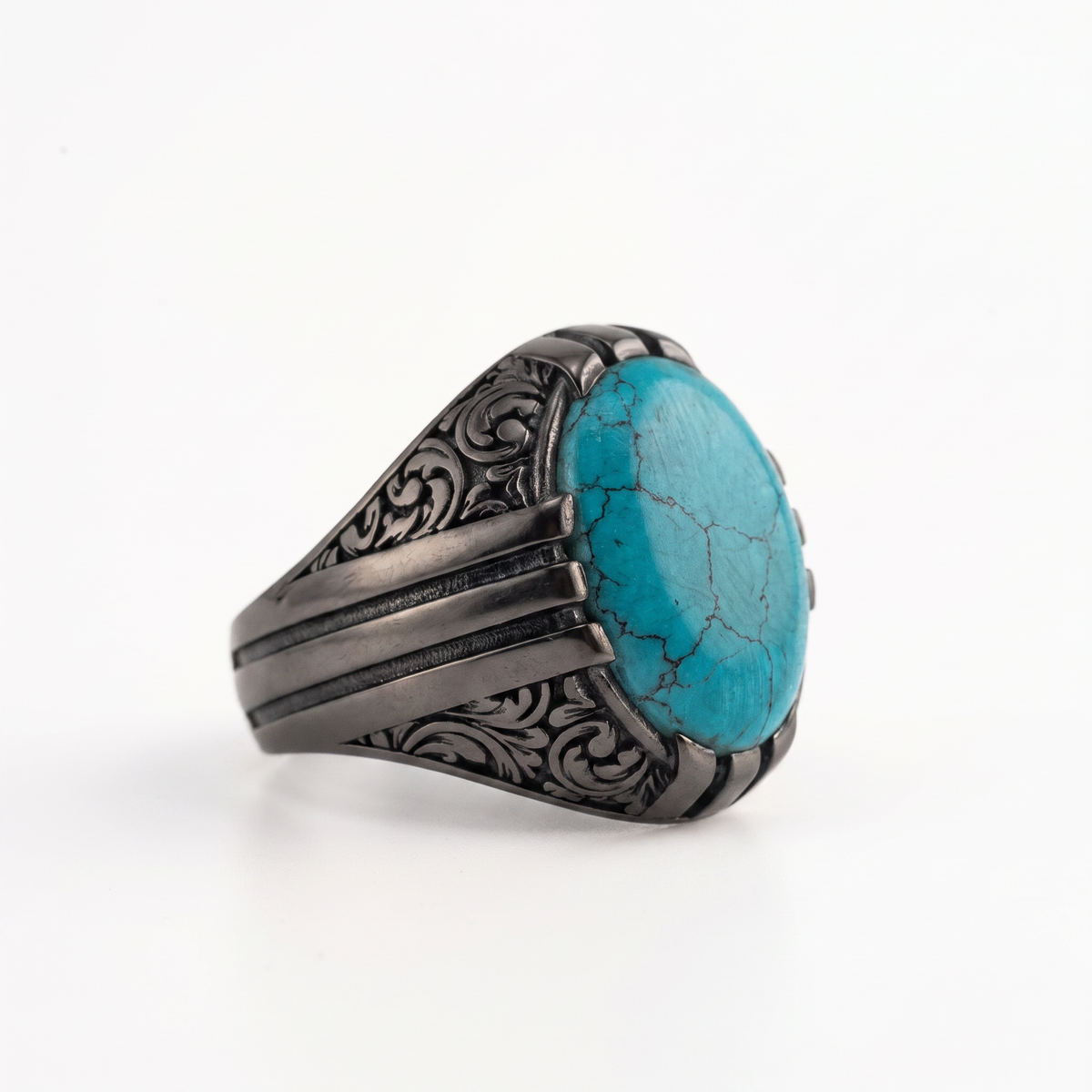Ottoman Relief Motif Turquoise Ring  Ring  Charmora Jewelry