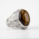 Tiger's Eye Floral Relief Motif Signet Ring  Ring  Charmora Jewelry