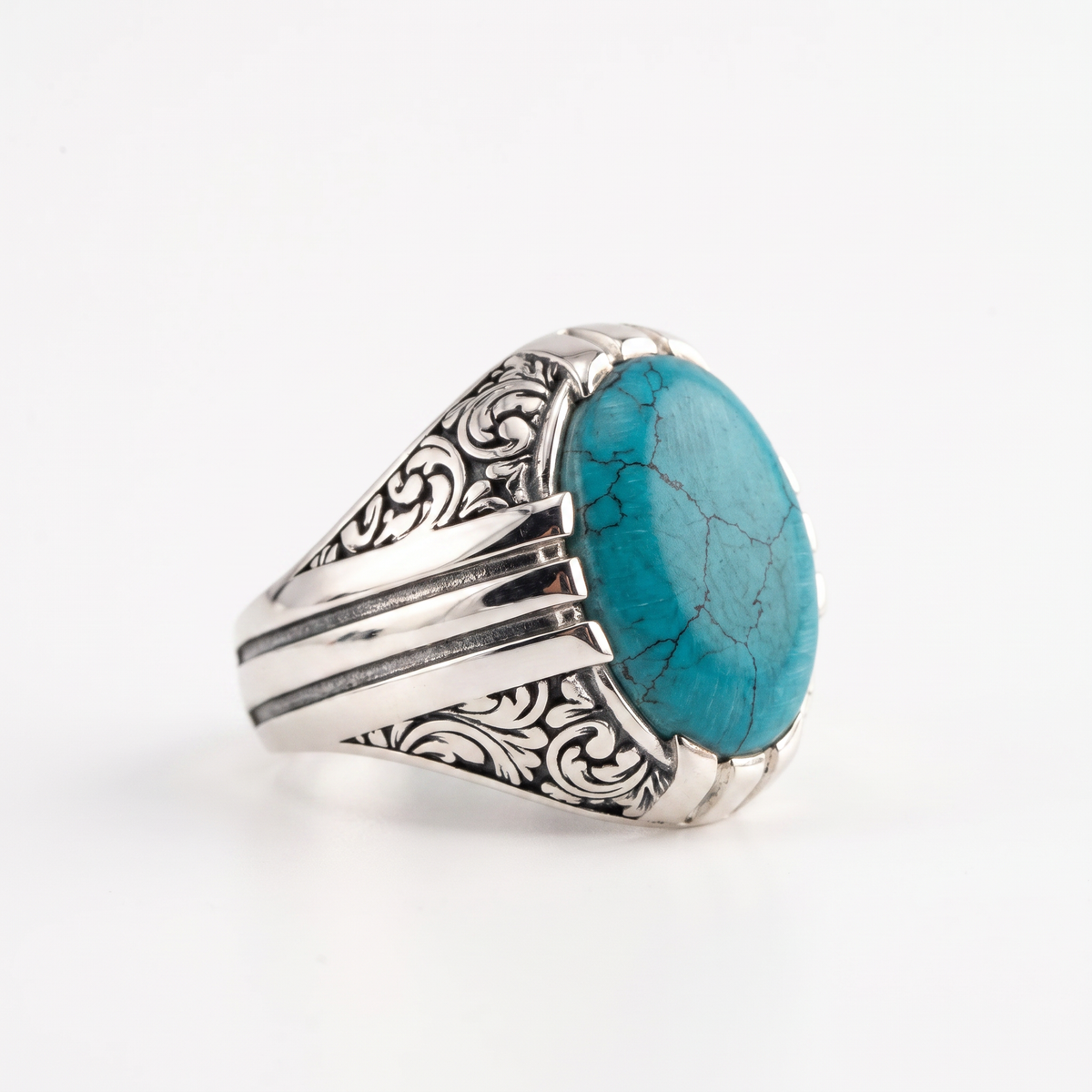 Ottoman Relief Motif Turquoise Ring  Ring  Charmora Jewelry
