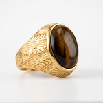 Tiger's Eye Floral Relief Motif Signet Ring  Ring  Charmora Jewelry