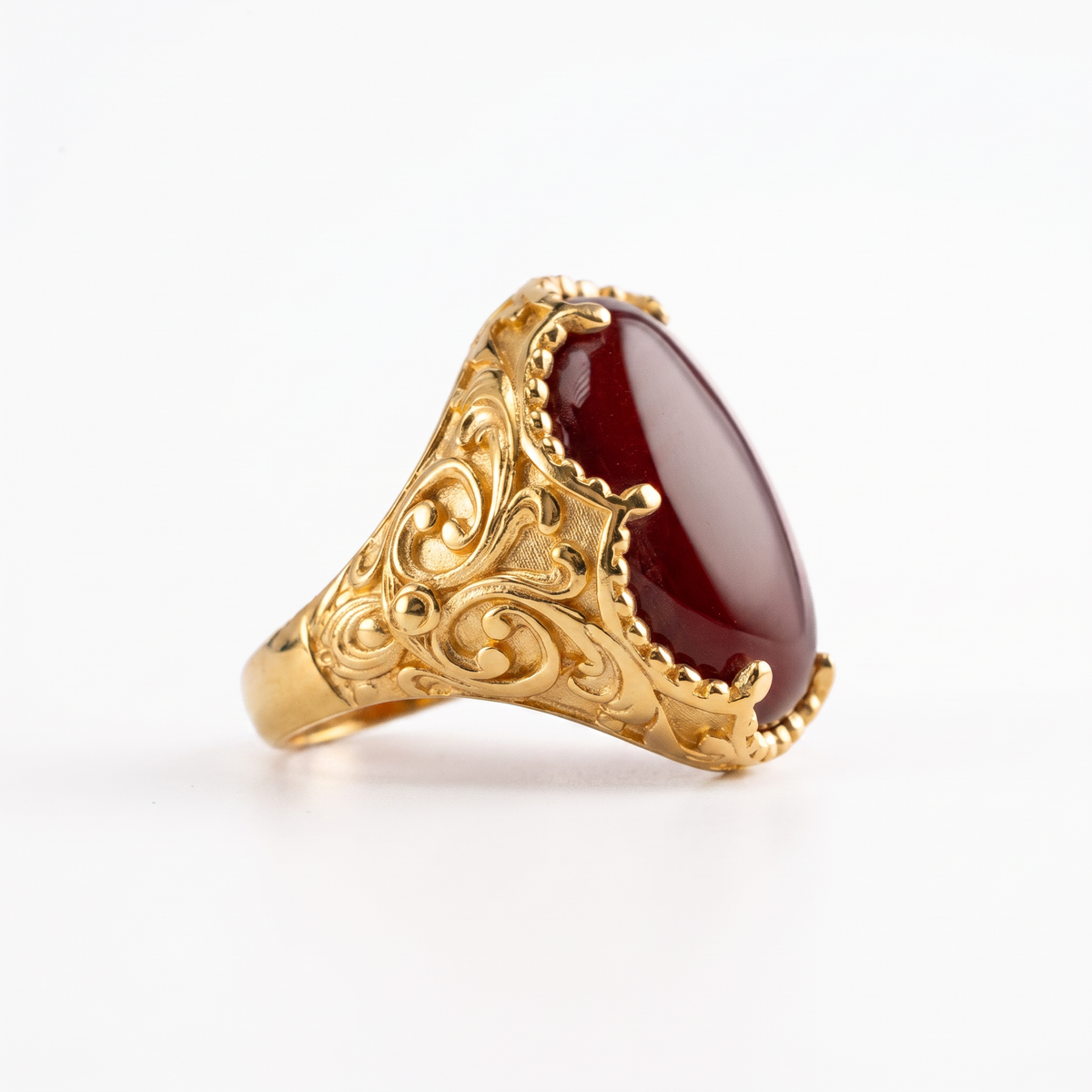 Carnelian Relief Motif Signet Ring  Ring  Charmora Jewelry