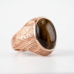 Tiger's Eye Floral Relief Motif Signet Ring  Ring  Charmora Jewelry