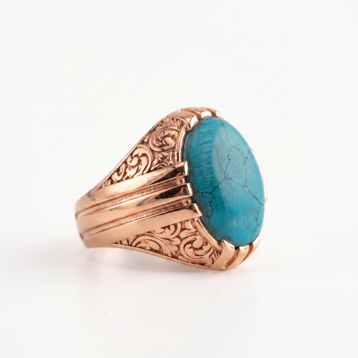 Ottoman Relief Motif Turquoise Ring  Ring  Charmora Jewelry