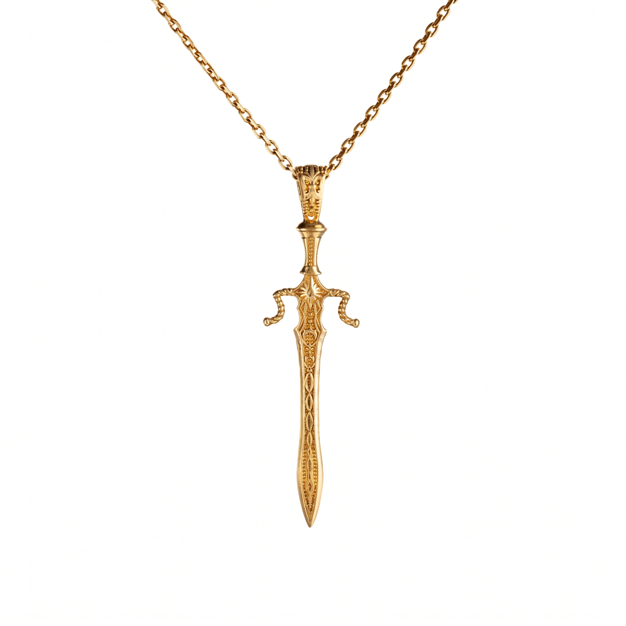 Medieval-Style Ornate Sword Pendant Necklace  Necklace  Charmora Jewelry