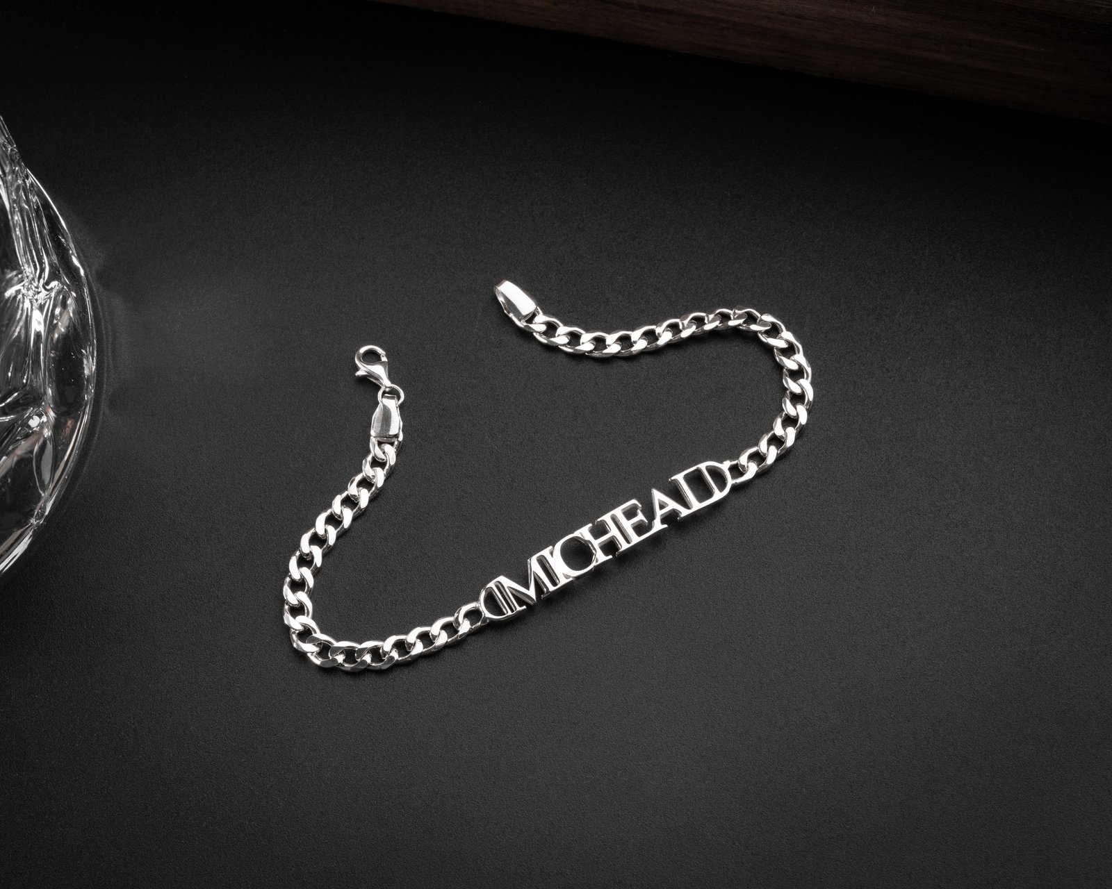 custom name cutout sterling silver chain bracelet main image
