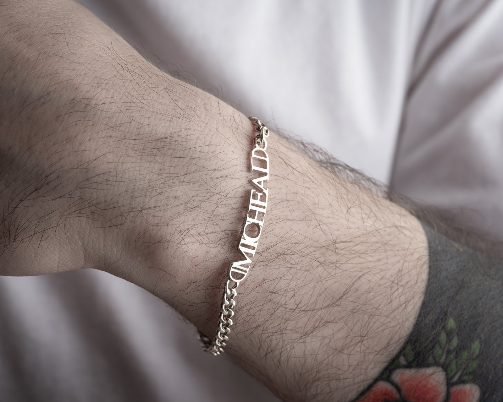 Custom Name Letter Cutout Silver Chain Bracelet - Image 3