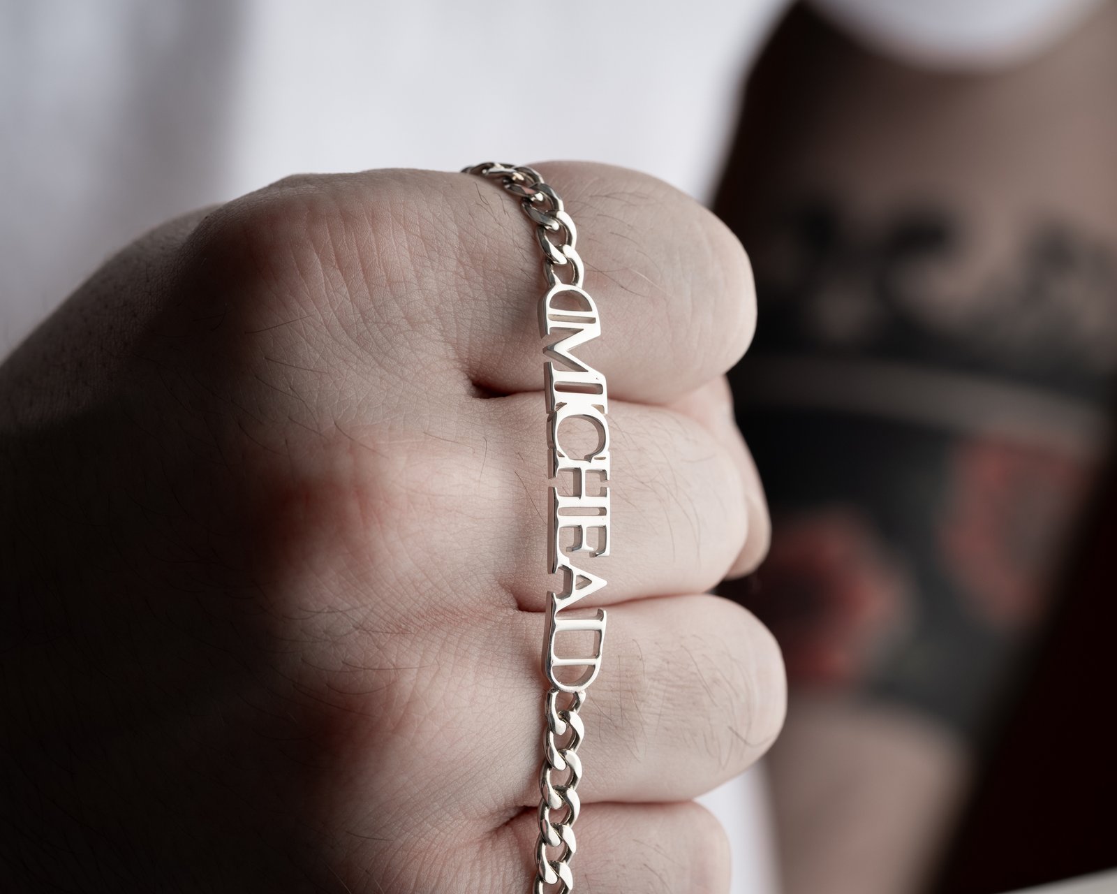 Custom Name Letter Cutout Silver Chain Bracelet - Image 5