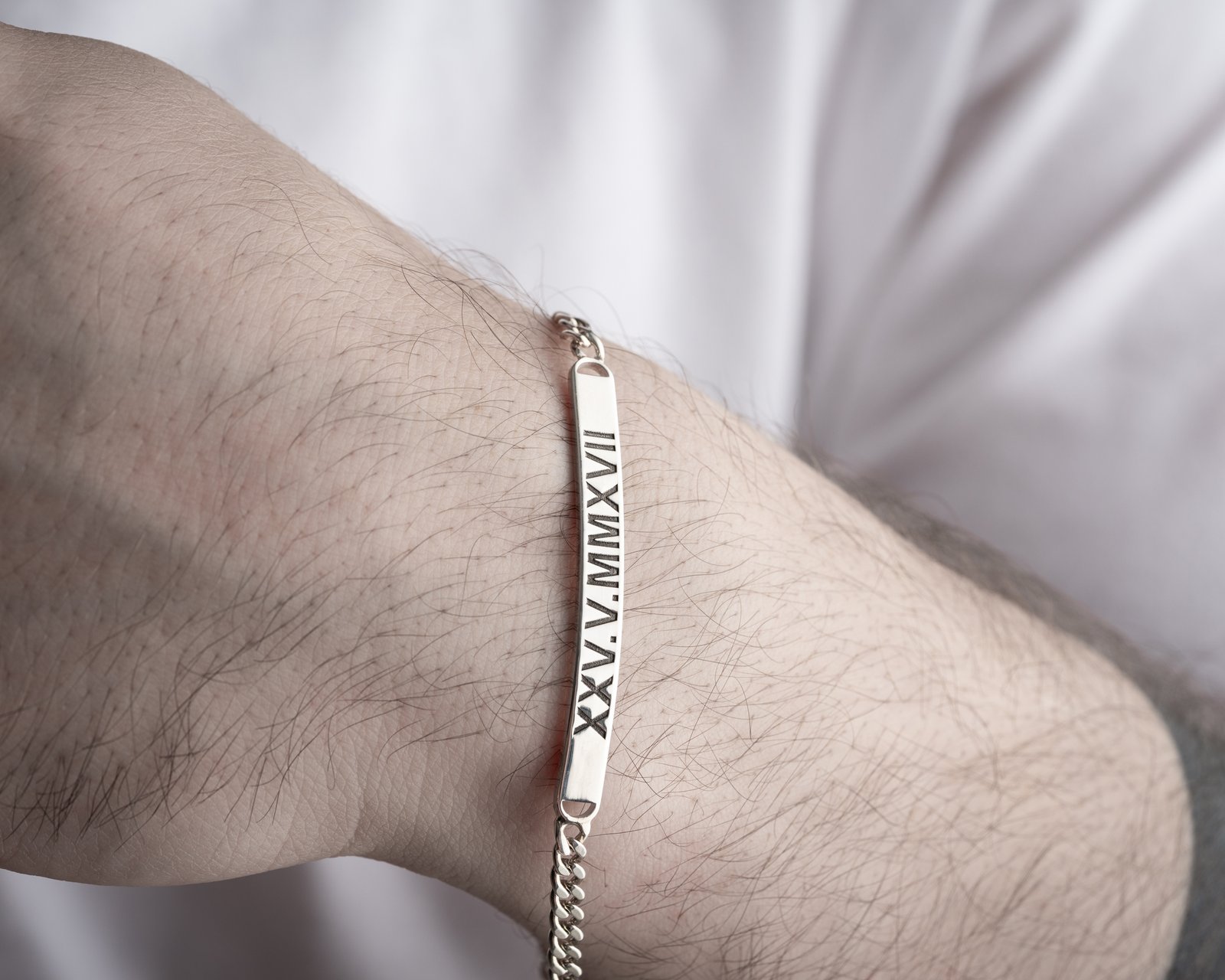 Roman Numeral Engraved Silver Chain Bracelet - Image 3