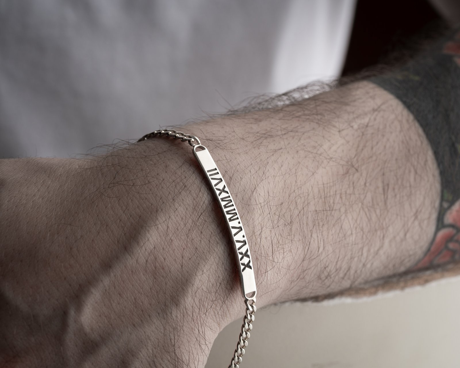 Roman Numeral Engraved Silver Chain Bracelet - Image 4