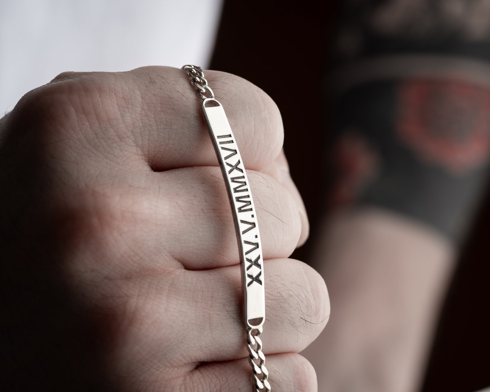 Roman Numeral Engraved Silver Chain Bracelet - Image 5