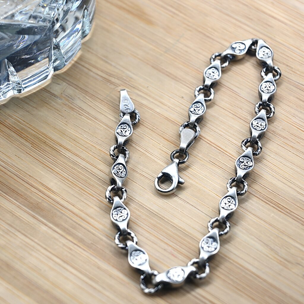 tribal oval link sterling silver bracelet main image